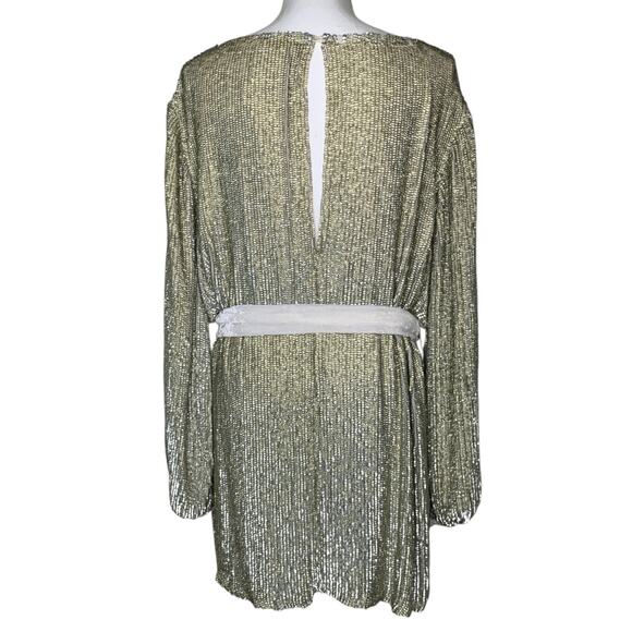 Retrofête Selma Champage Sequin Split Sleeve Keyhole Belted Robe Mini Dress - Picture 8 of 16
